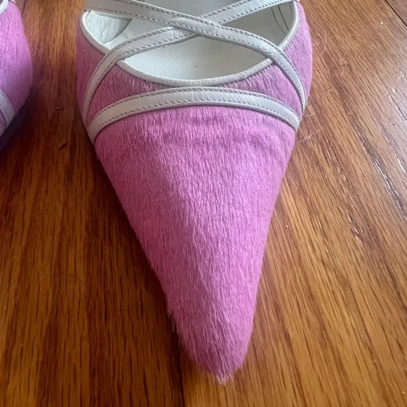 Manolo Blahnik Pink Pony Hair Slingback Heels Size 37 Kitten Heel - Picture 4 of 16